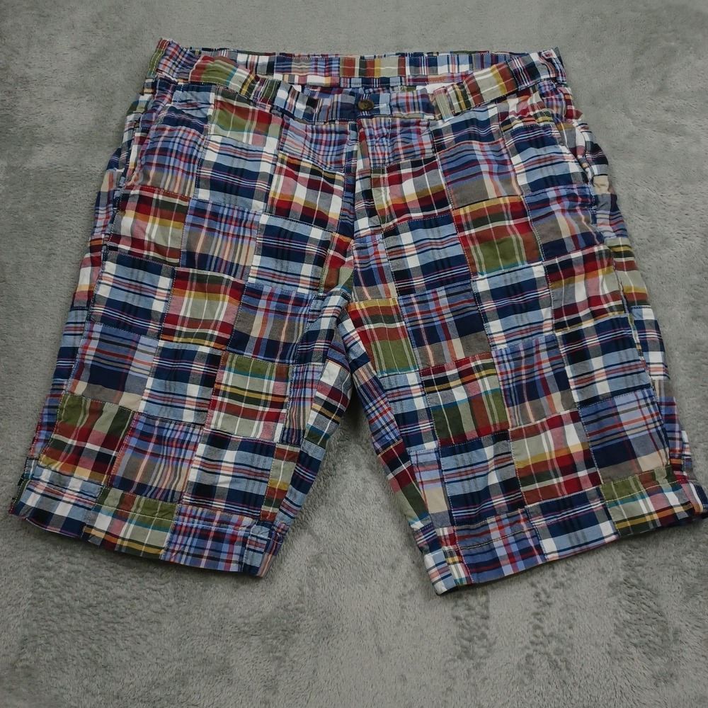 Brooks Brothers Shorts Mens 36 Blue Plaid Patchwork Preppy Chino Pockets